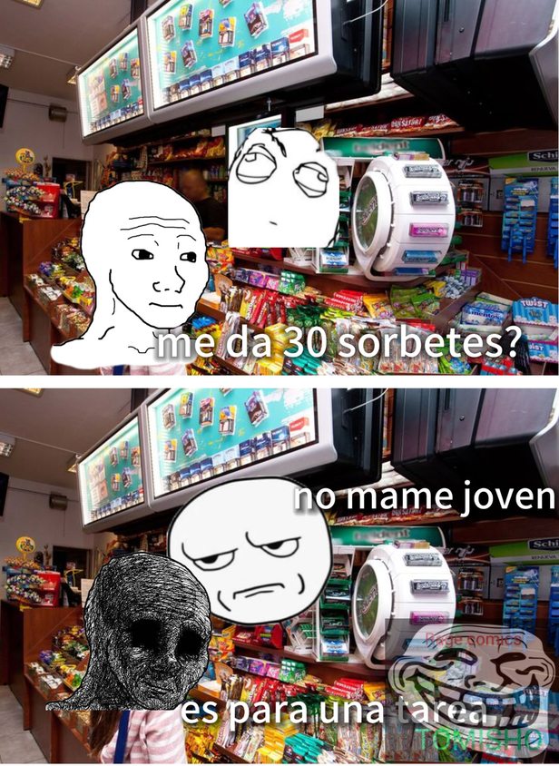 Una vez lo tuve que hacer y los del kiosco me miraron con una cara de "este tiene problemas mentales" PD: esto cuenta como rage comic? - meme