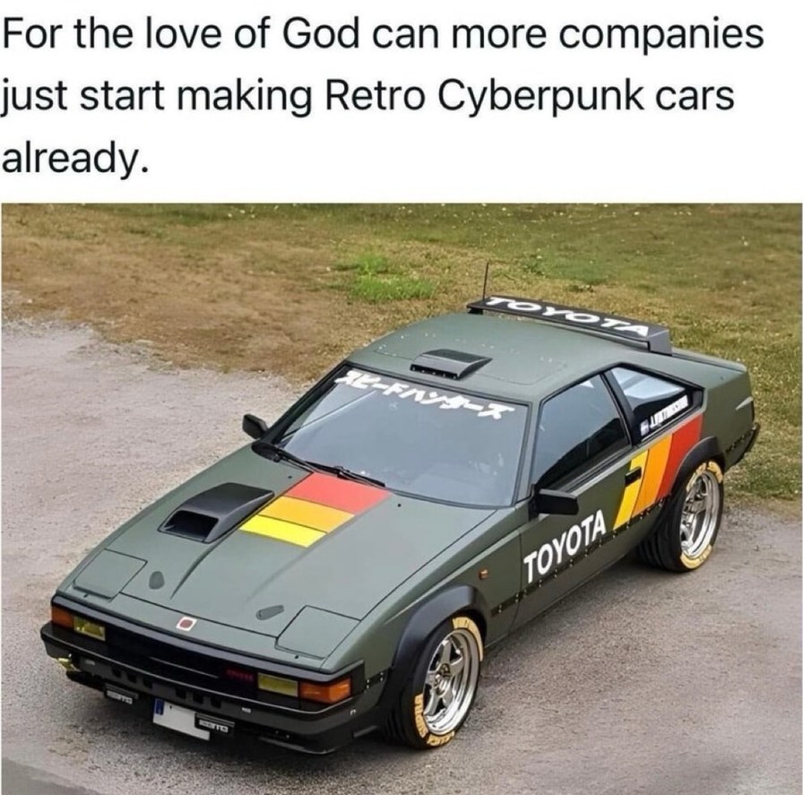 More retro cyberpunk cars please I'm tired of driving depression shaped like an SUV - meme