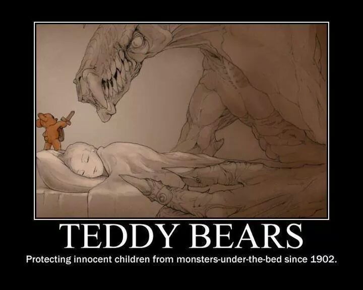 Cute Teddy Bear protecting sleeping child