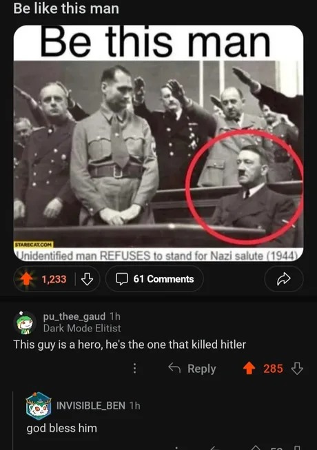 Man refuses to stand for Nazi salute - meme