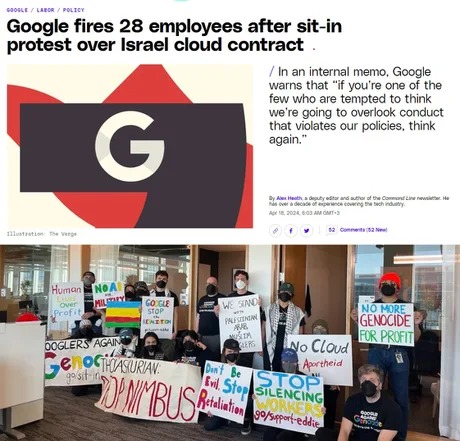 Google fires 28 employees after the protest over Israel contract - meme