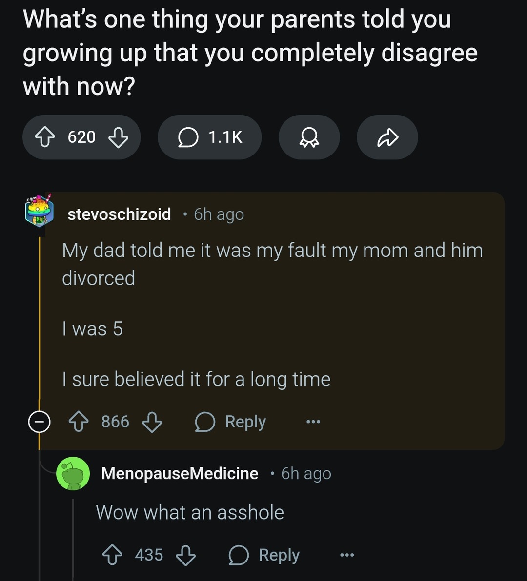 Dad blamed a 5yo for the divorce and thought he was wise for that - meme
