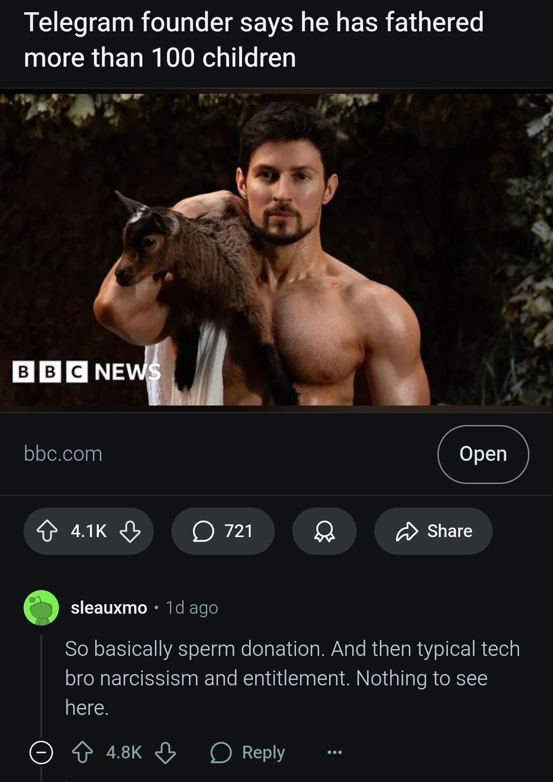 Telegram founder has over 100 kids, tech bro goes full Sims - meme