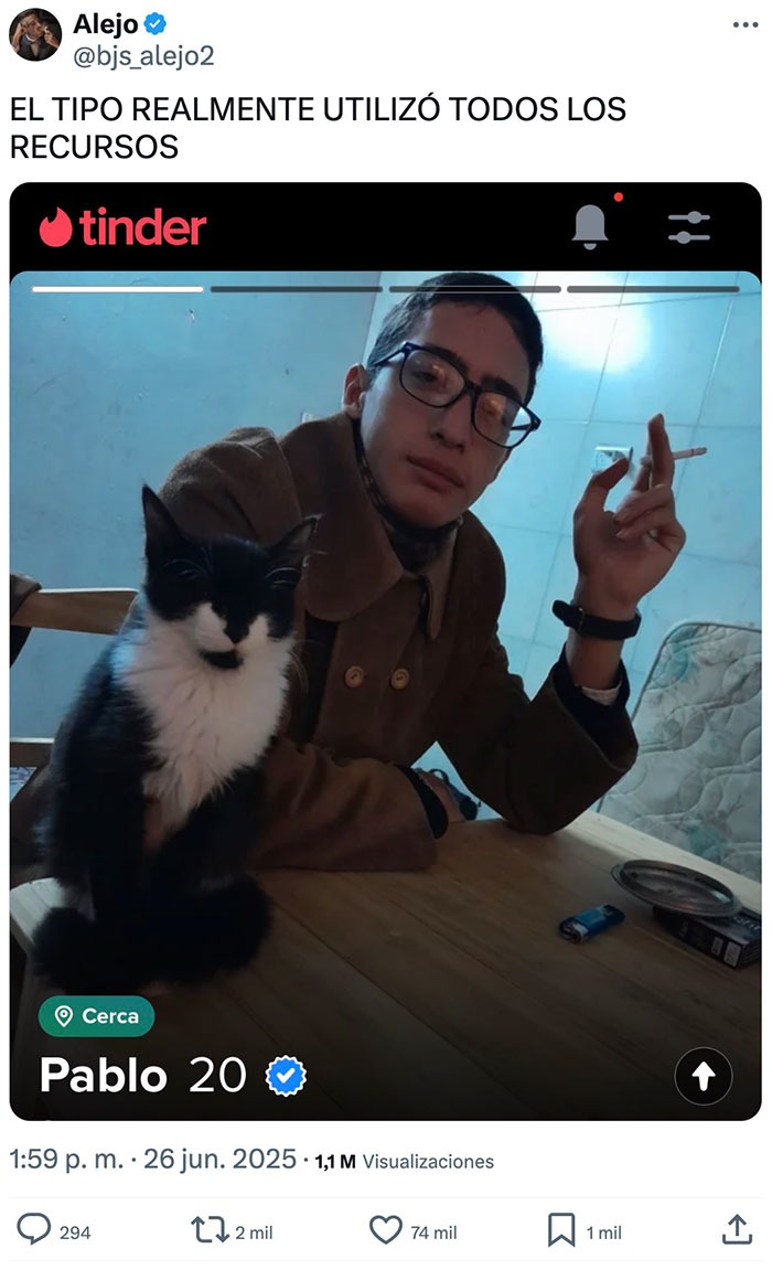 El tipo que gastó todos los trucos del Tinder en un match - meme