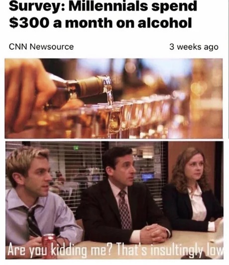 Millennials and alcohol - meme