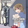 People taking 2 steps up