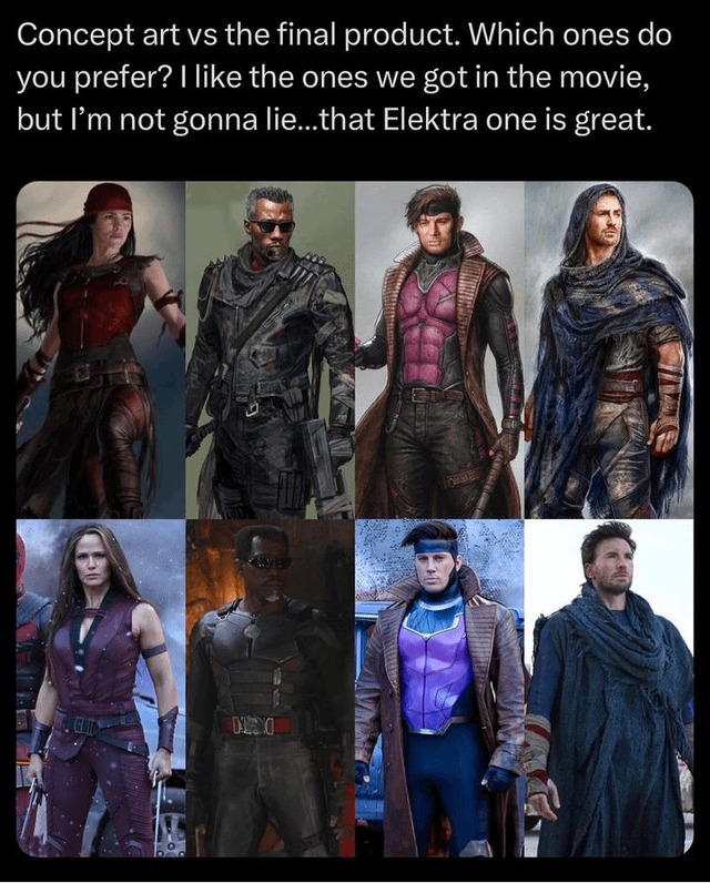Deadpool 3 characters concept art vs final look - meme