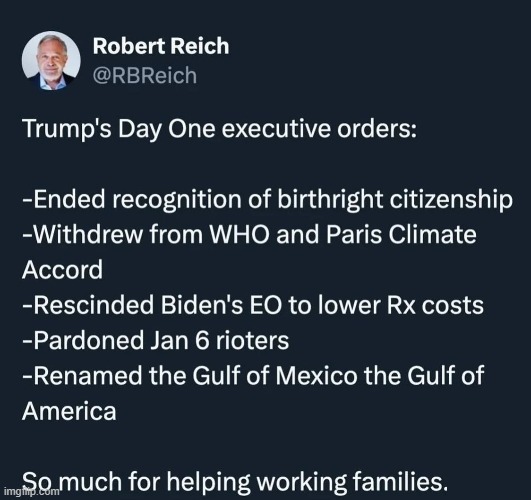 Donald Trump's day one executive orders - meme