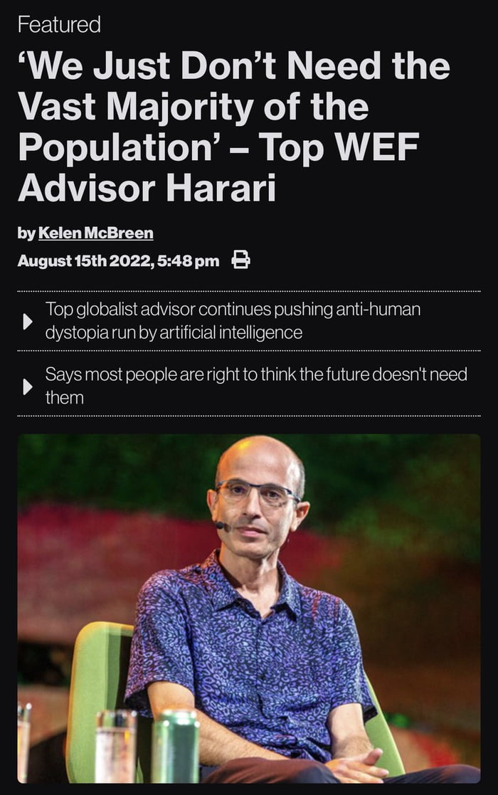 Yuval Noah Harari, one of the World Economic Forum’s top advisors and a close friend of the group’s founder Klaus Schwab - meme