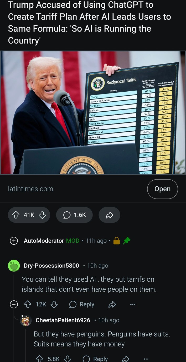 Trump's tariff plan looks like it was generated by a chatbot as people say - meme