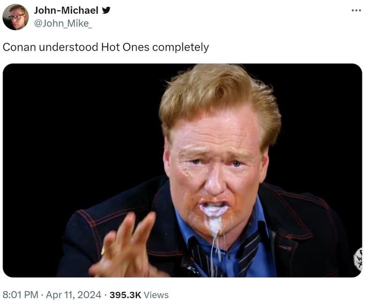 Conan O'Brien on Hot Ones meme