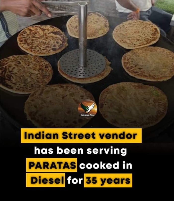 In a viral video clip on social media it is discovered that a street vendor has been cooking paratas in diesel for almost 35 years - meme