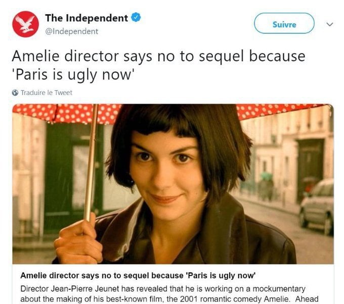 Also, no one needs an Amelie squel, it's already good - meme