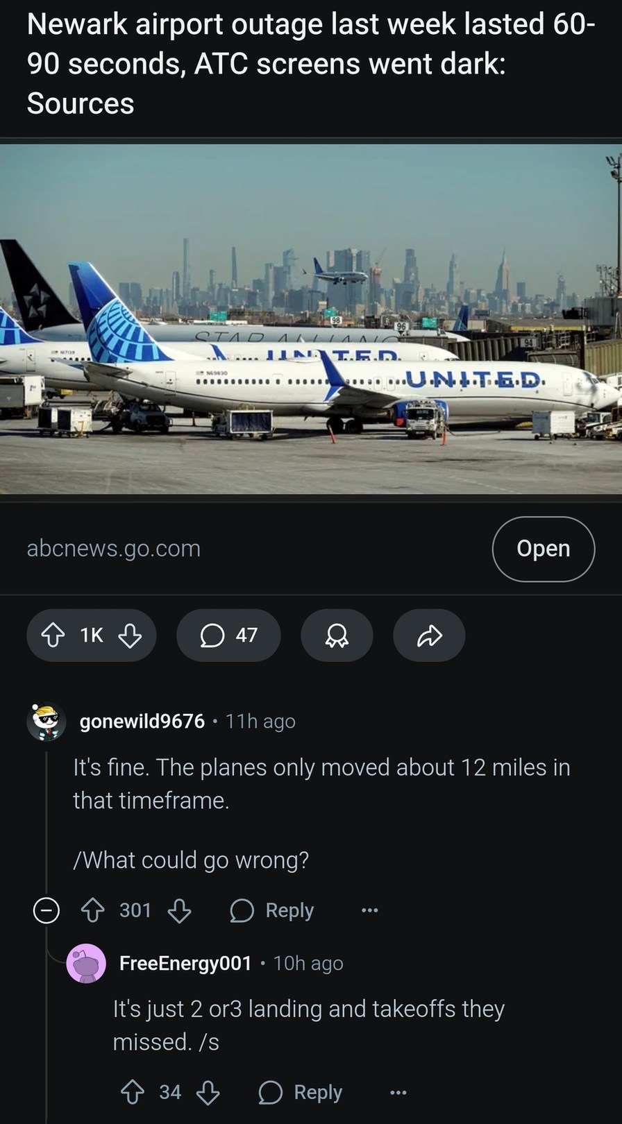 Newark airport screens went dark mid-landing, what could go wrong - meme