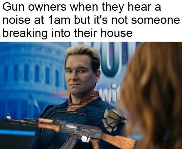 Gun owners at 1am hearing a sound that’s not the intruder - meme