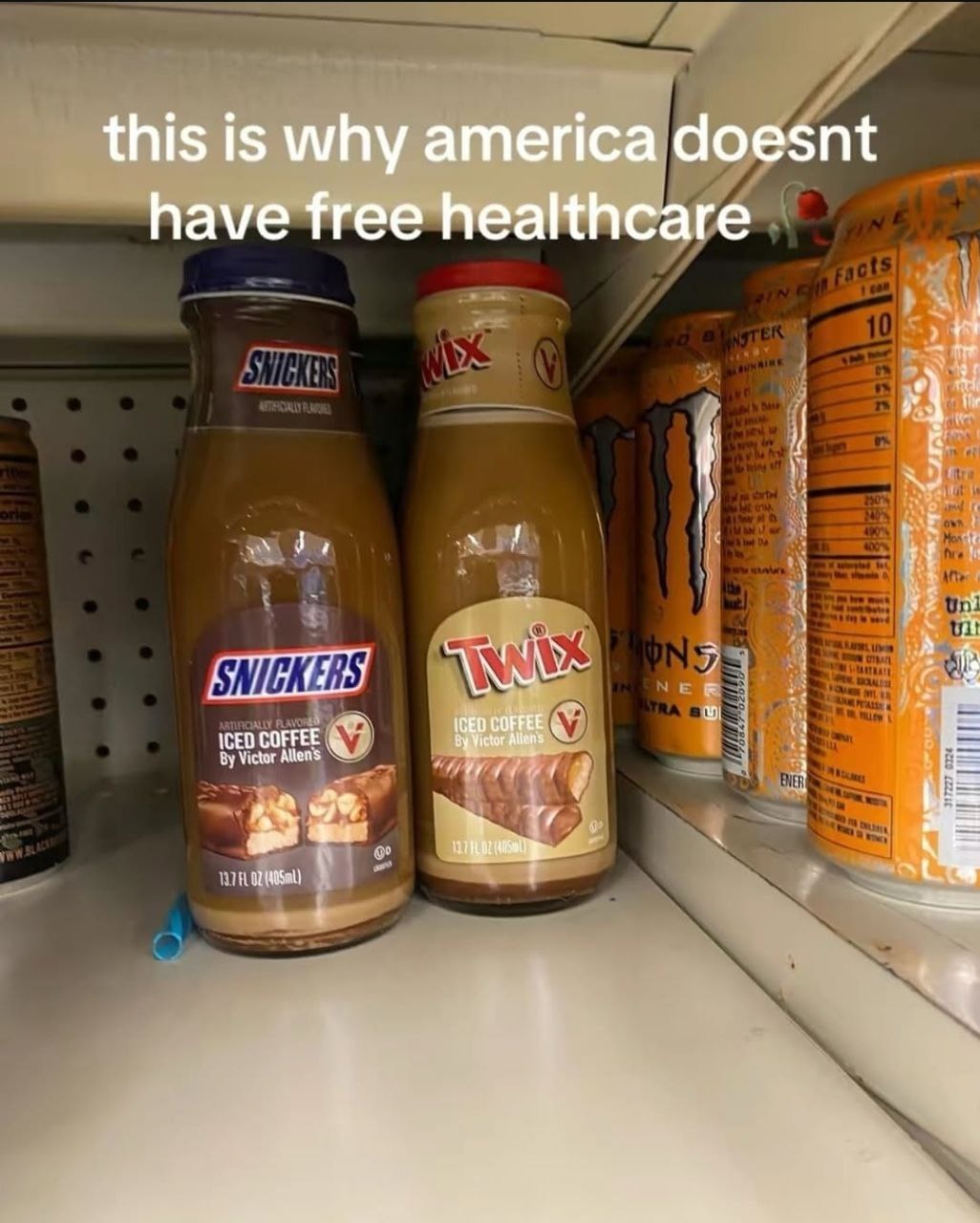 This is America: iced coffee but no healthcare - meme