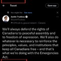 Turdeau says he will always defend the rights of people to peacefully assemble the day after he makes it a crime to peacefully assemble. Only dementia patients could forget that quickly.