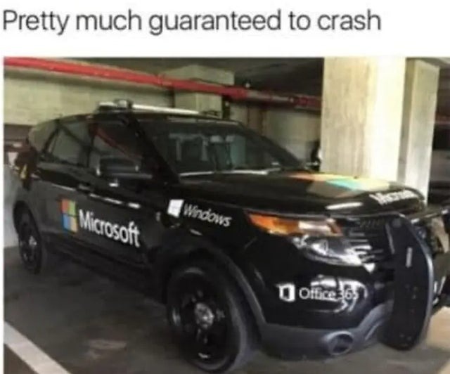 Windows car is destined to crash - meme
