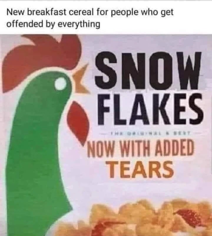 Breakfast cereal for offended people - meme