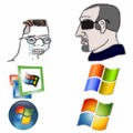 Incel Windows Me, Virgin Windows Vista, Chad Windows XP & Thad Windows 7 (El cuarto abajo del chad es el windows 7 y el virgin es de vista)