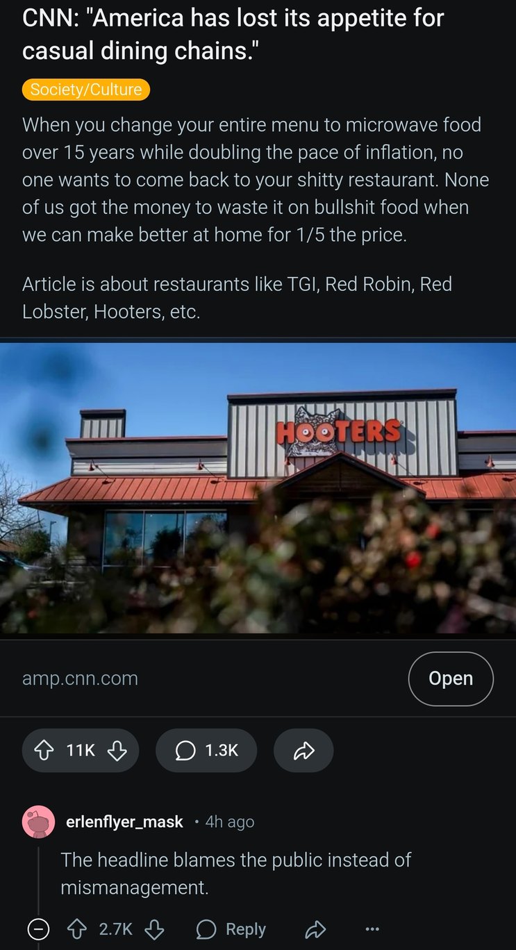 Casual dining chains fumbled harder than Blockbuster - meme