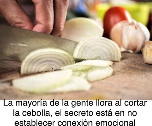 El secreto de cortar cebolla sin llorar - meme