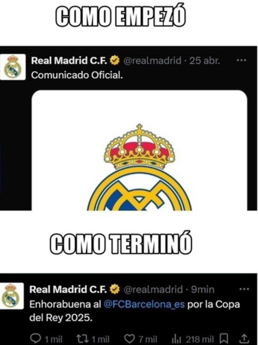 cuando el Madrid felicita al Barça pero se nota el dolor - meme