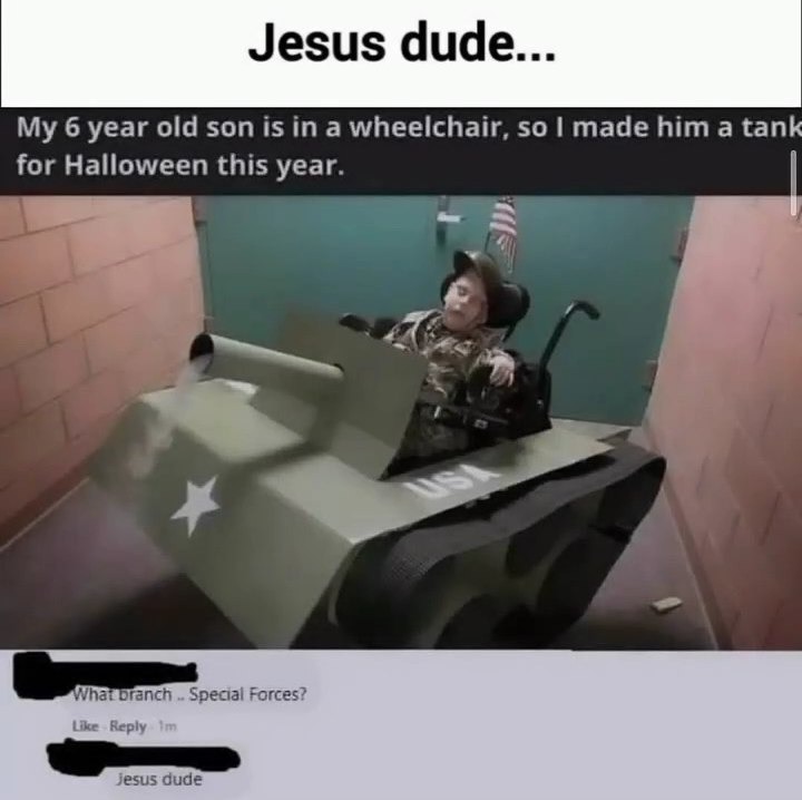 Made my son a Halloween tank and now he’s in Special Forces lore - meme