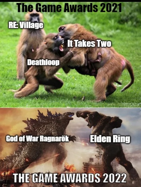 God of war ragnarok vs Elden ring por los premios el videojuego del año - meme