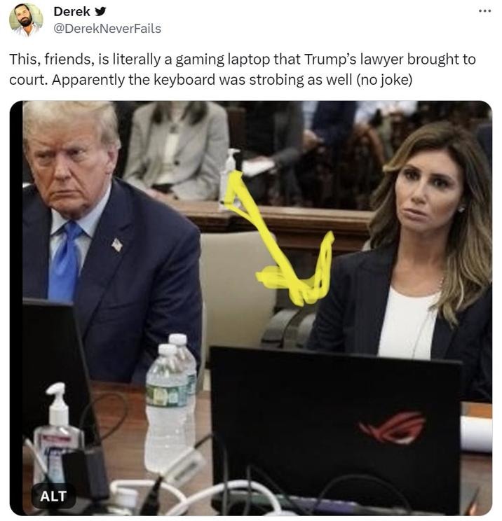 Trump's lawyer brought a gaming laptop to court - meme