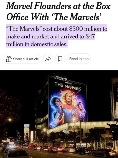 Marvel flounders at the box office with The Marvels - meme
