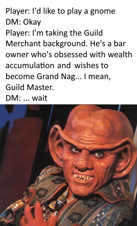 That gnome has Ferengi vibes and I'm here for it - meme