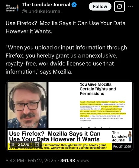 Mozilla Firefox using your data meme news
