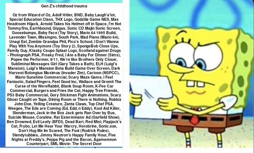 SpongeBob couldn't read this whole list - meme