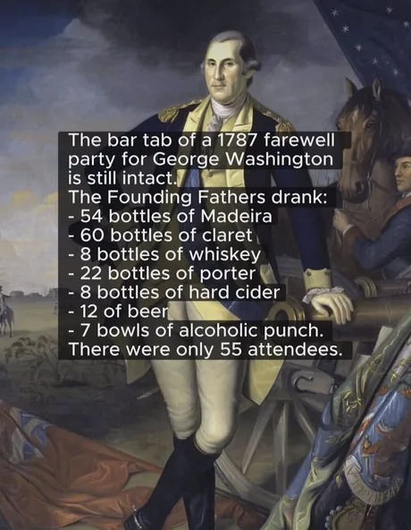 Bar tab of a 1787 farewell party for George Washington - meme
