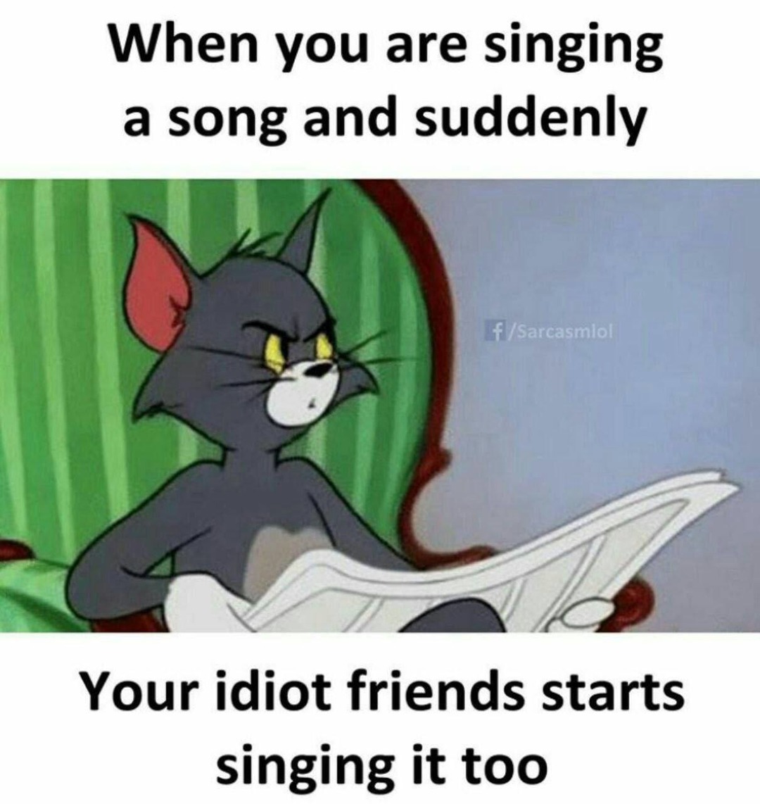 When your idiot friend joins your song - meme