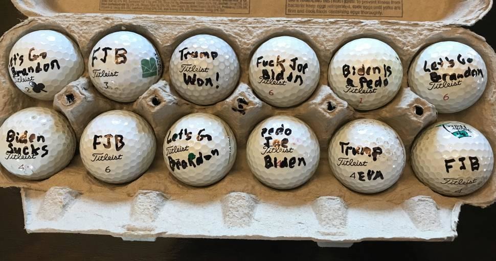 These customized Titleist golf balls are going back over my fence to delight pede golfers and annoy liberals. FJB, LGB. - meme