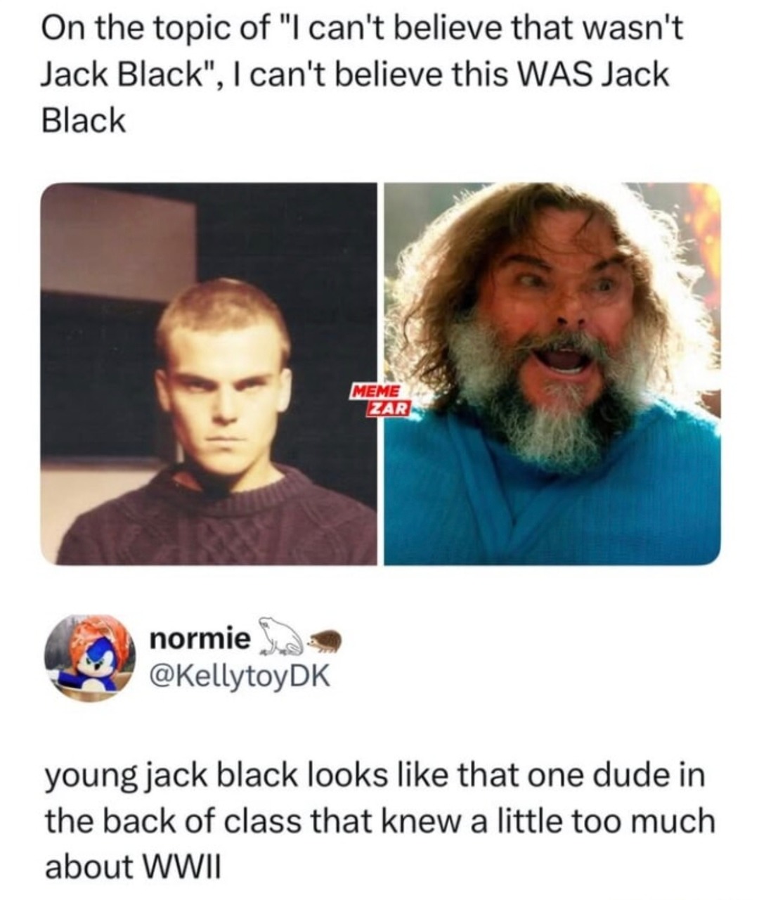 Young Jack Black just knew too much WWII trivia - meme