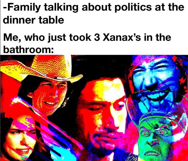 family talking about politics at the dinner table - meme