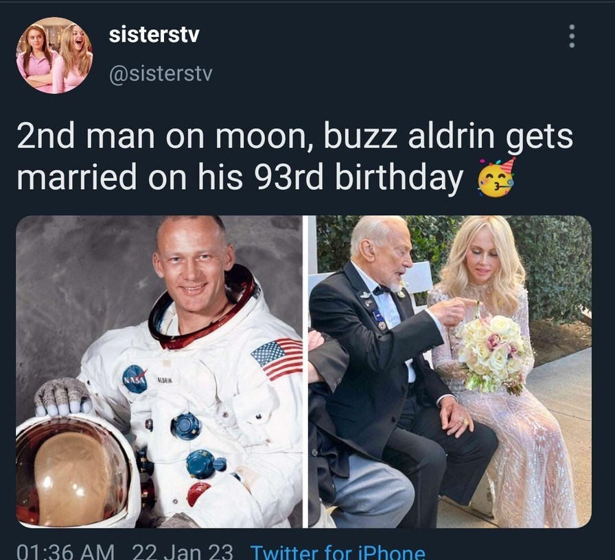 Buzz Aldrin gets married on his 93rd birthday - meme