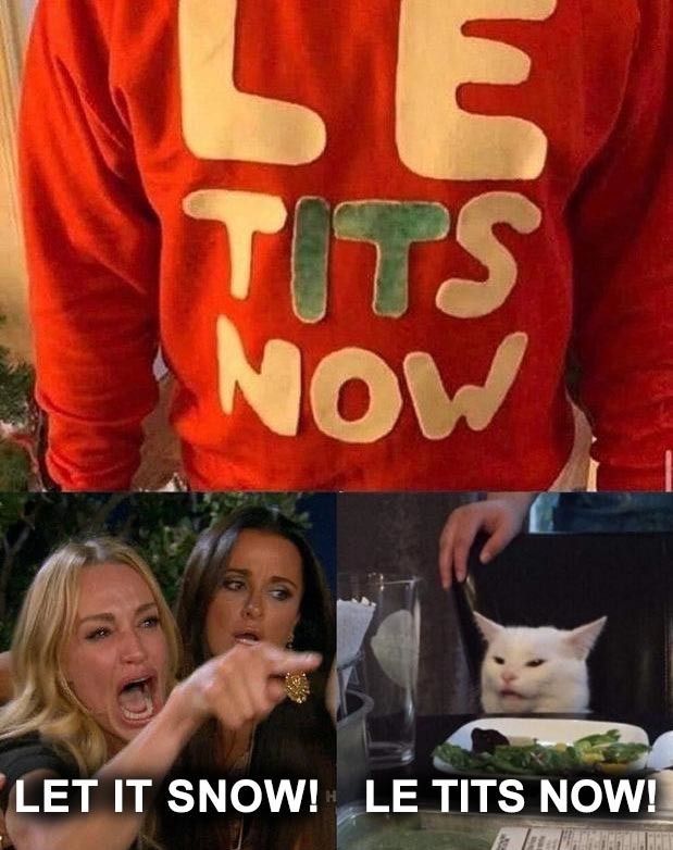 Let It Snow or Le Tits Now? - meme