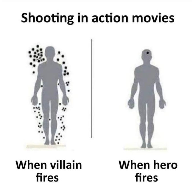 Shooting in action movies - meme