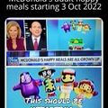 Adult McDonalds Happy meals 3 Oct 2022
