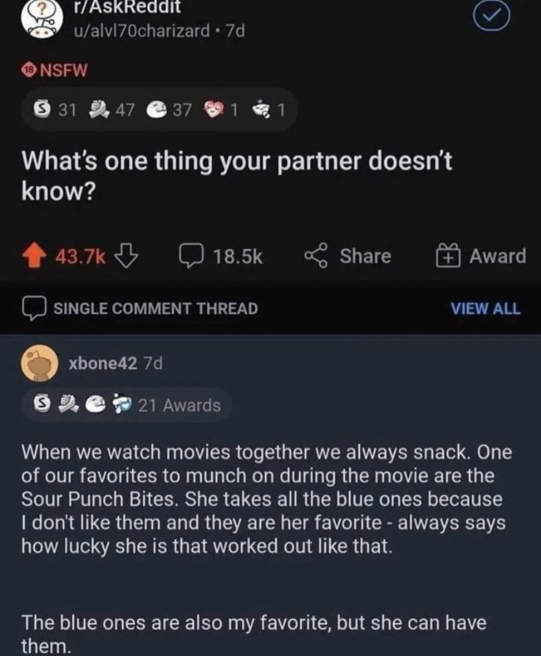 She thinks I hate the blue Sour Punch... they're my favorite - meme