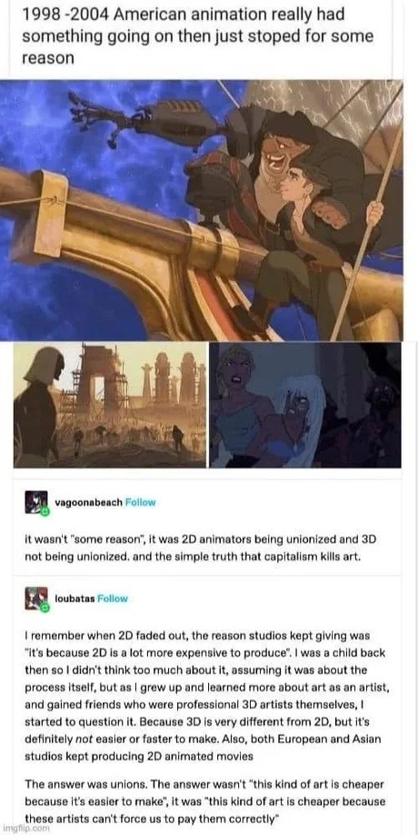 2D animation didn’t die, capitalism just stabbed it in the back - meme