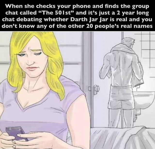 She found The S0ISt group chat and it's all Darth Jar Jar debates - meme