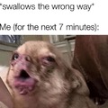 Swallows the wrong way