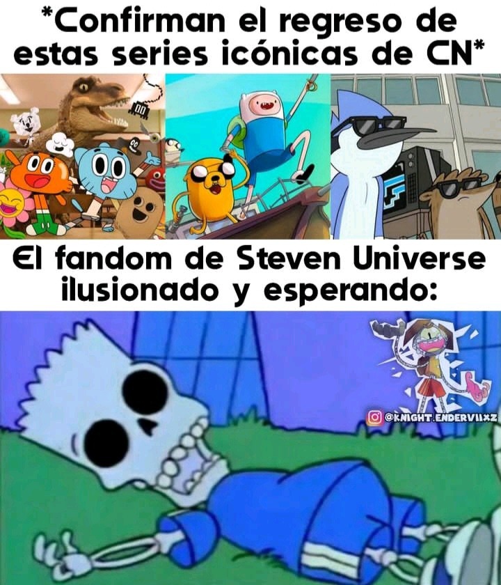 Eso es porque Rebecca Sugar va a trabajar en uno de los proyectos de Hora de Aventura y no se sabe si planea continuar Steven Universe - meme