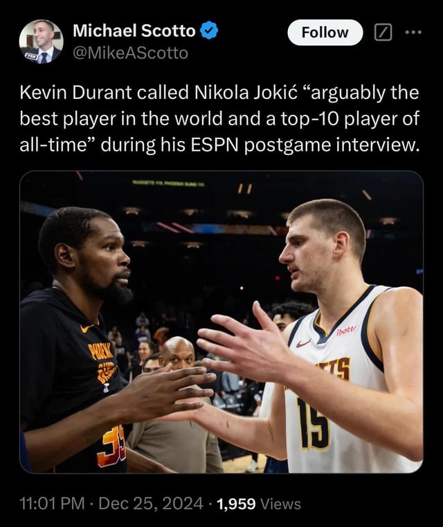 Kevin Durant about Nikola Jokic - meme