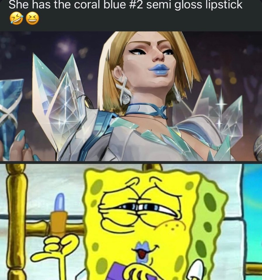 She’s definitely wearing the Coral Blue #2 semi-gloss lipstick - meme